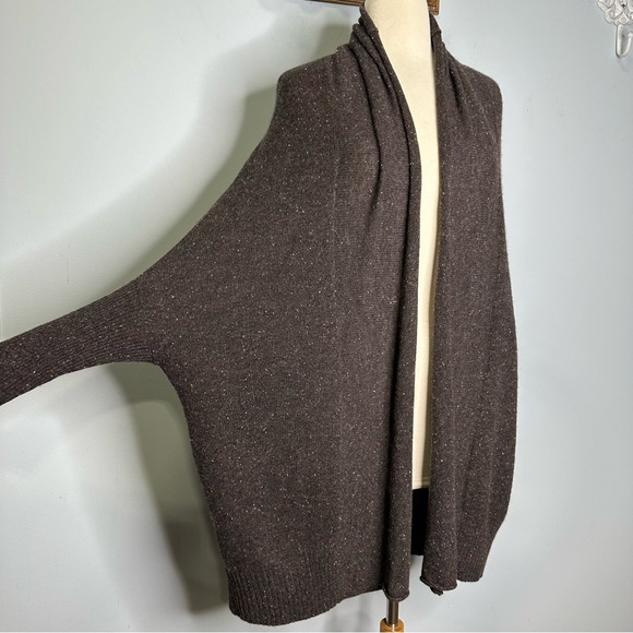 Subtle Luxury Brown Speckled 100% Cashmere Open Front Batwing Cardigan Size S/M - Picture 2 of 11